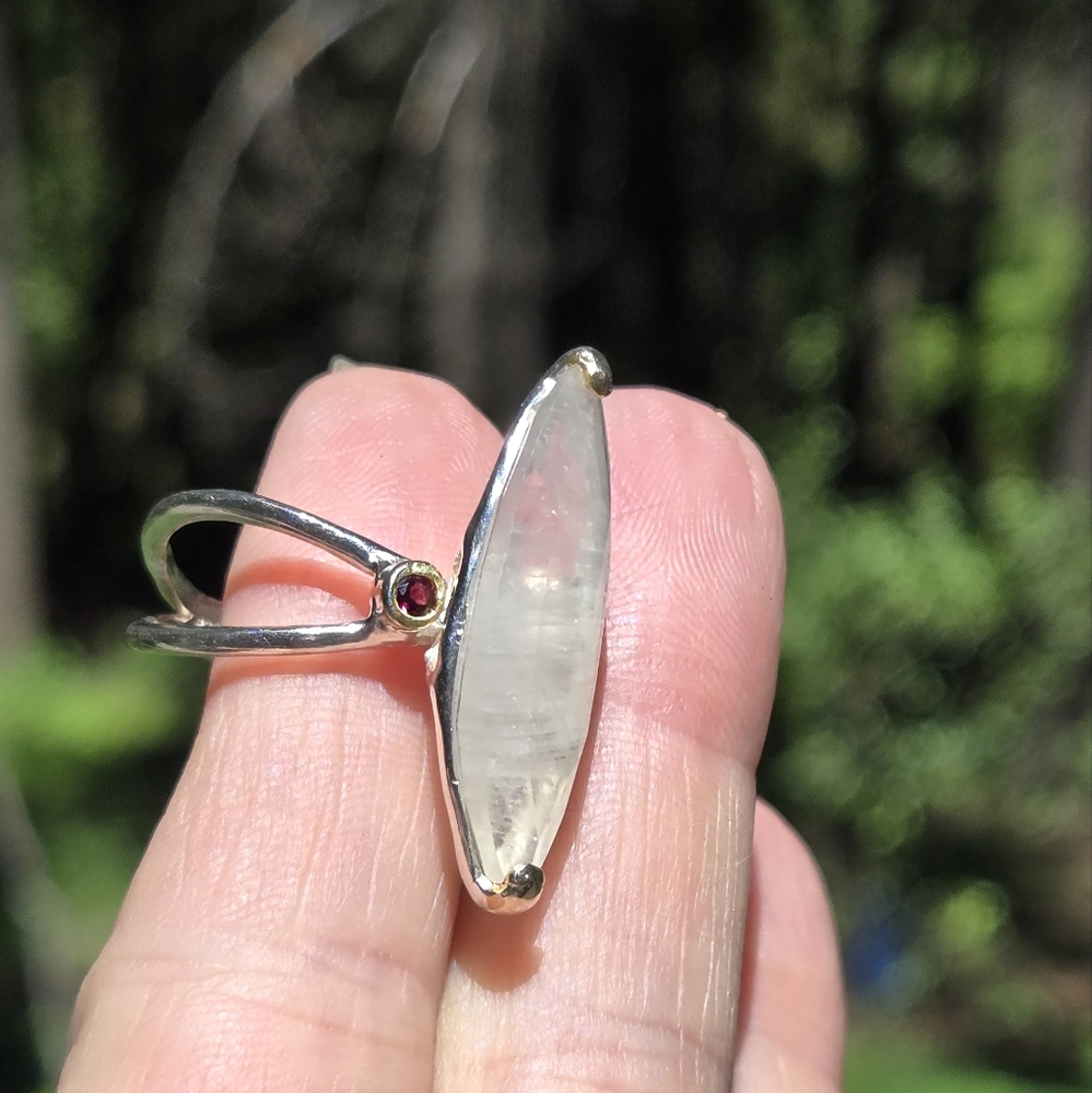 Moonstone 14k & garnet sterling ring sz9 - Picture 8 of 12